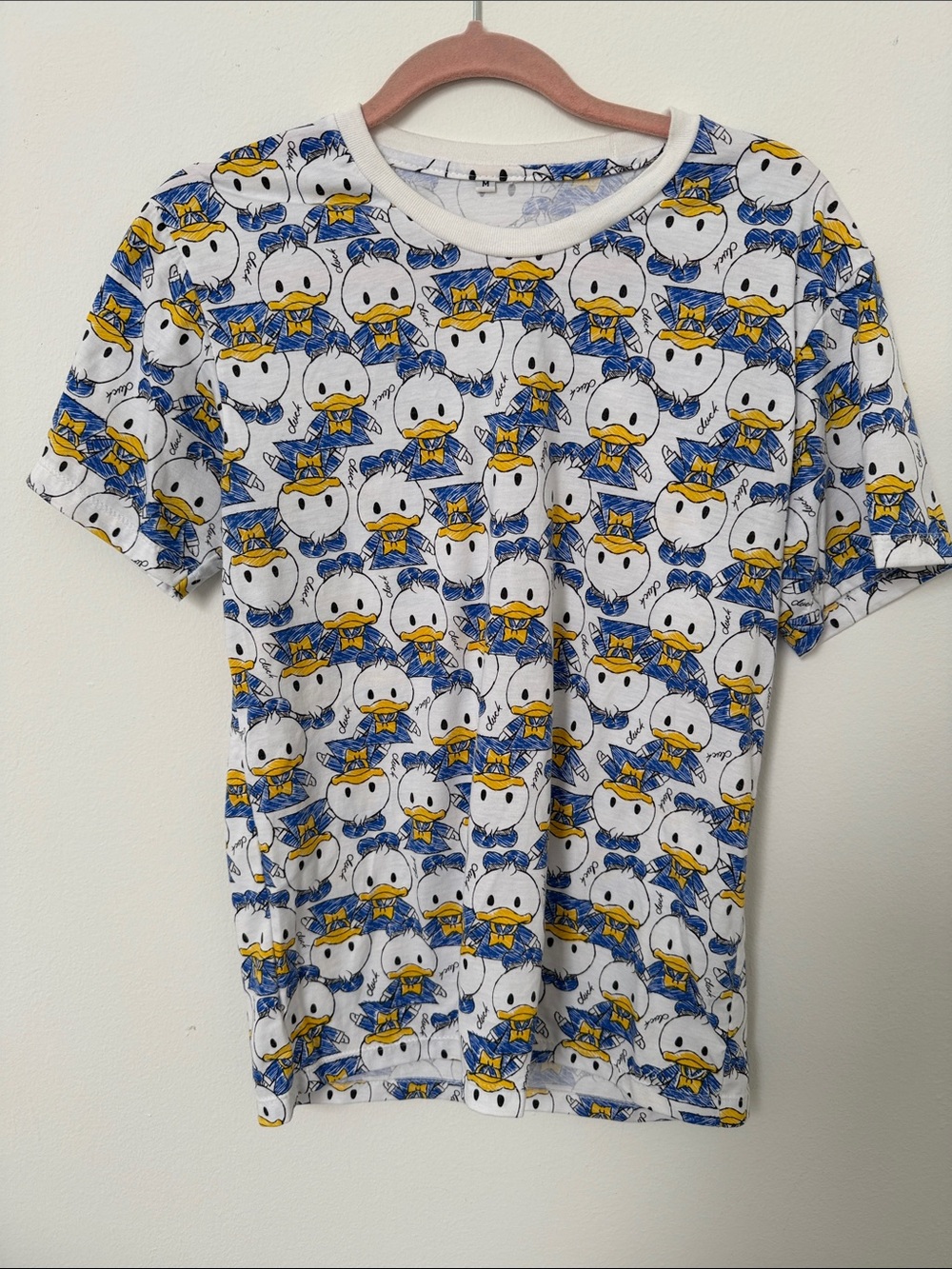 Short Sleeve Cartoon Duck Print Tee - White/Blue/Yellow